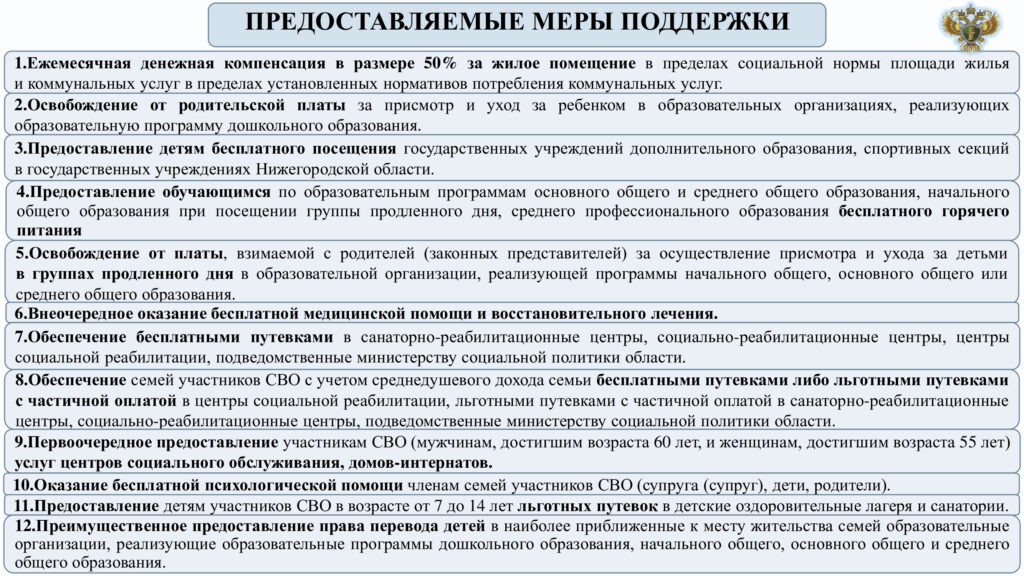 Меры поддержки участникам СВО